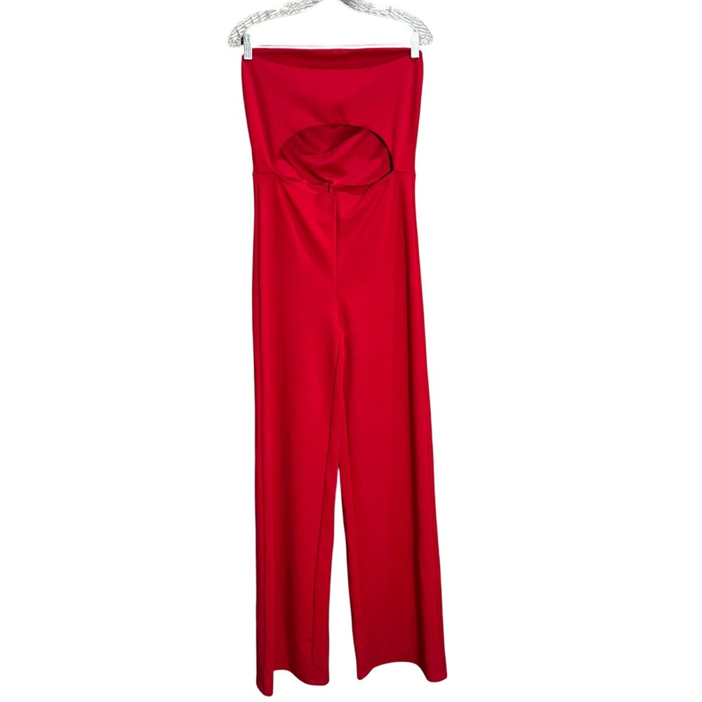Fashion Nova Size XL Red Tube Top Sleeveless Wide Leg Jumpsuit Cut Out Torso